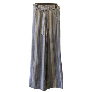 SO brand Blue & White Striped Wide Leg High Rise Linen Pants